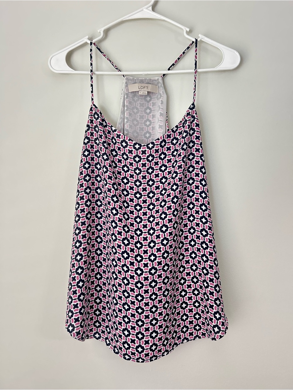 Ann Taylor LOFT Geometric Patterned Print Women Camisole Top Pink Black White S